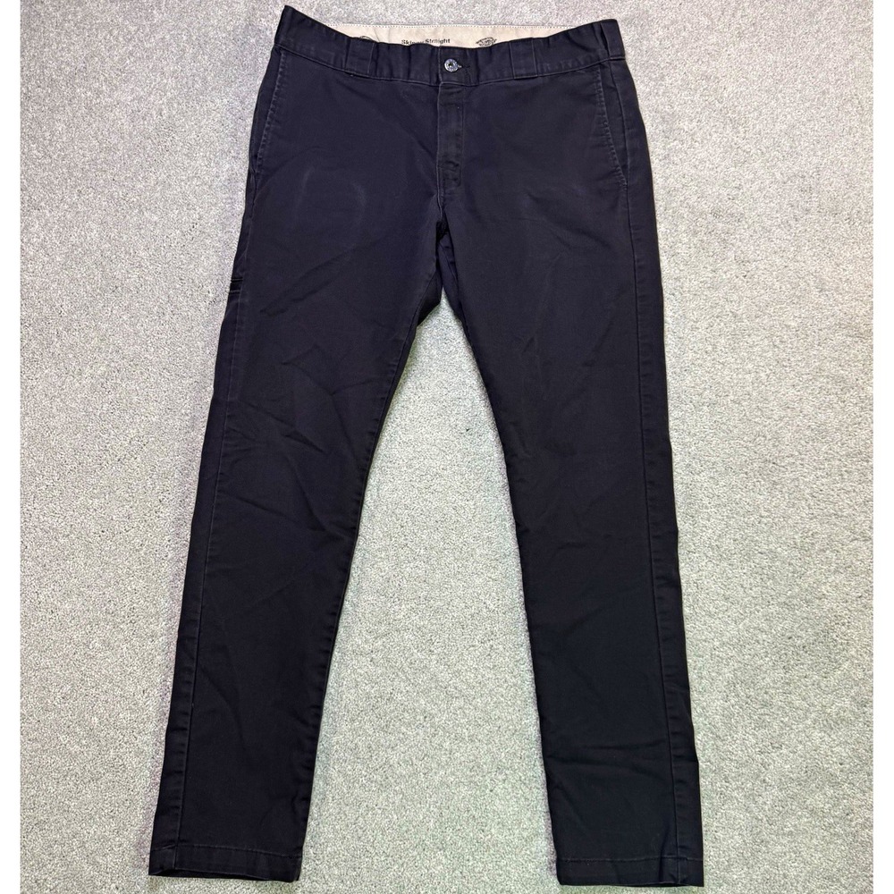 Dickies Mens 34x32 Skinny Straight Utility Work Pants Black Stretch Chino